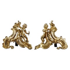 Pair of Louis XV gilt bronze Andirons
