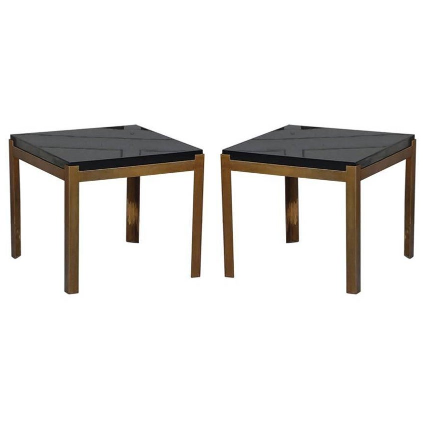 Pair of 'Caisson' Lacquer and Patinated Brass Side Tables by Design Frères For Sale