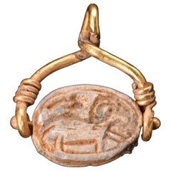 Vintage Egyptian Steatite Scarab in Gold Pendant 