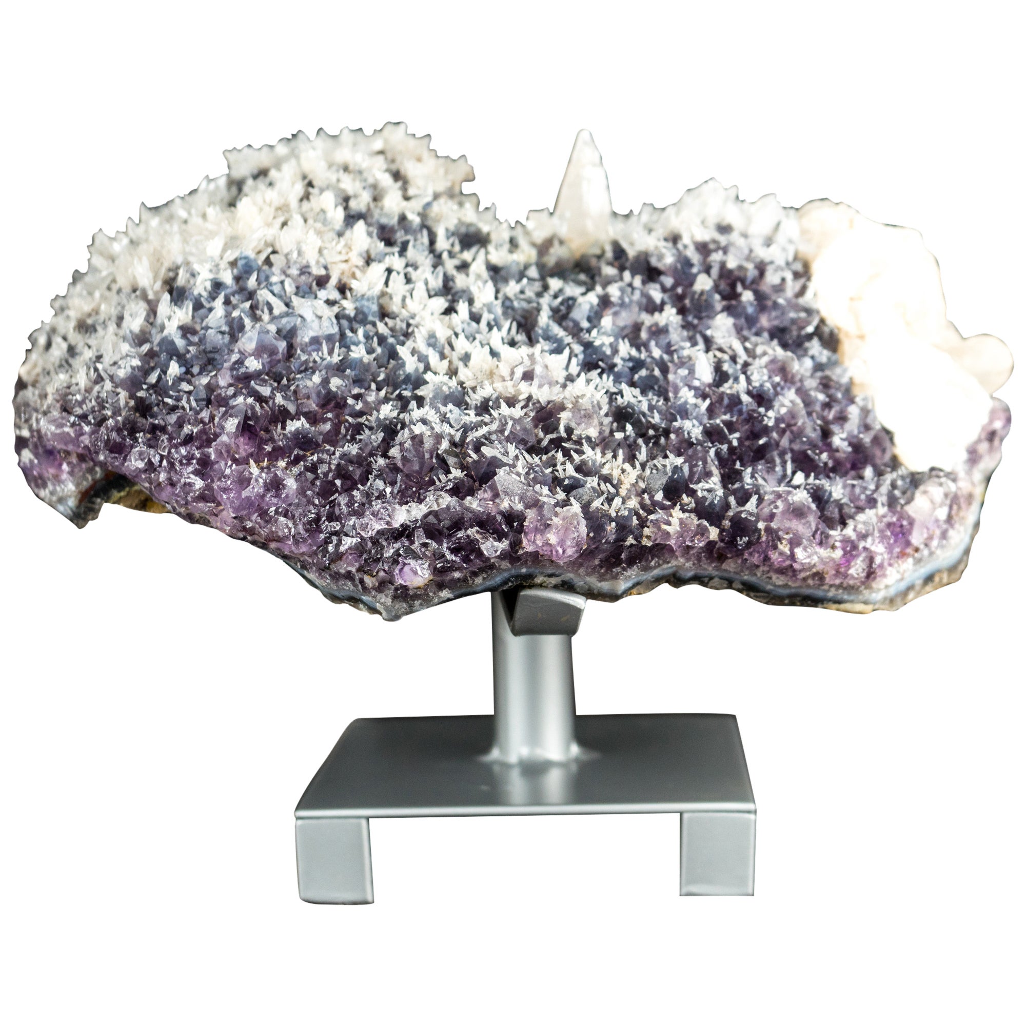 Rare Large Amethyst Geode Flower with Calcite Inclusions & Dark Purple Amethyst