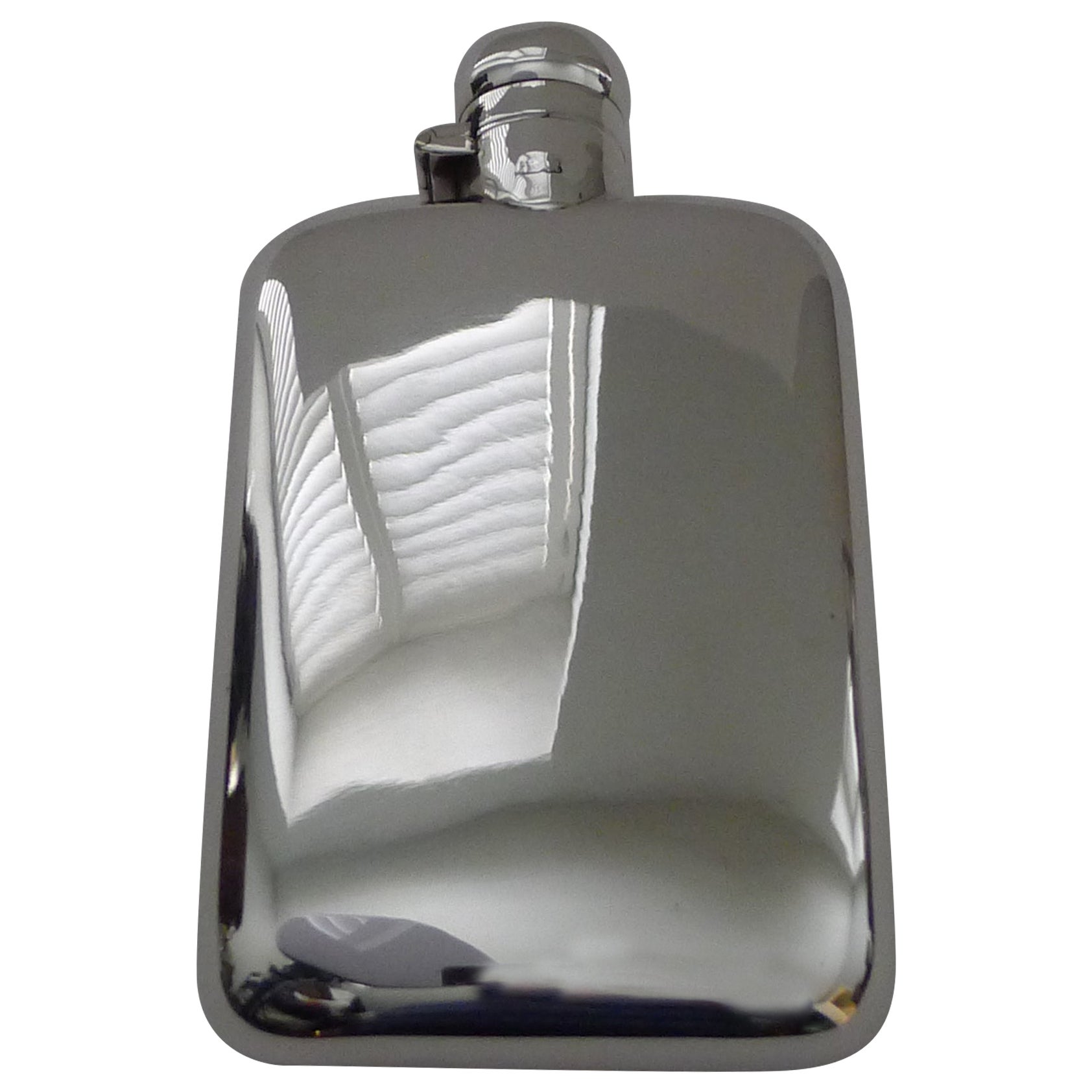 Smart Antique English Sterling Silver Hipflask - 1917 For Sale