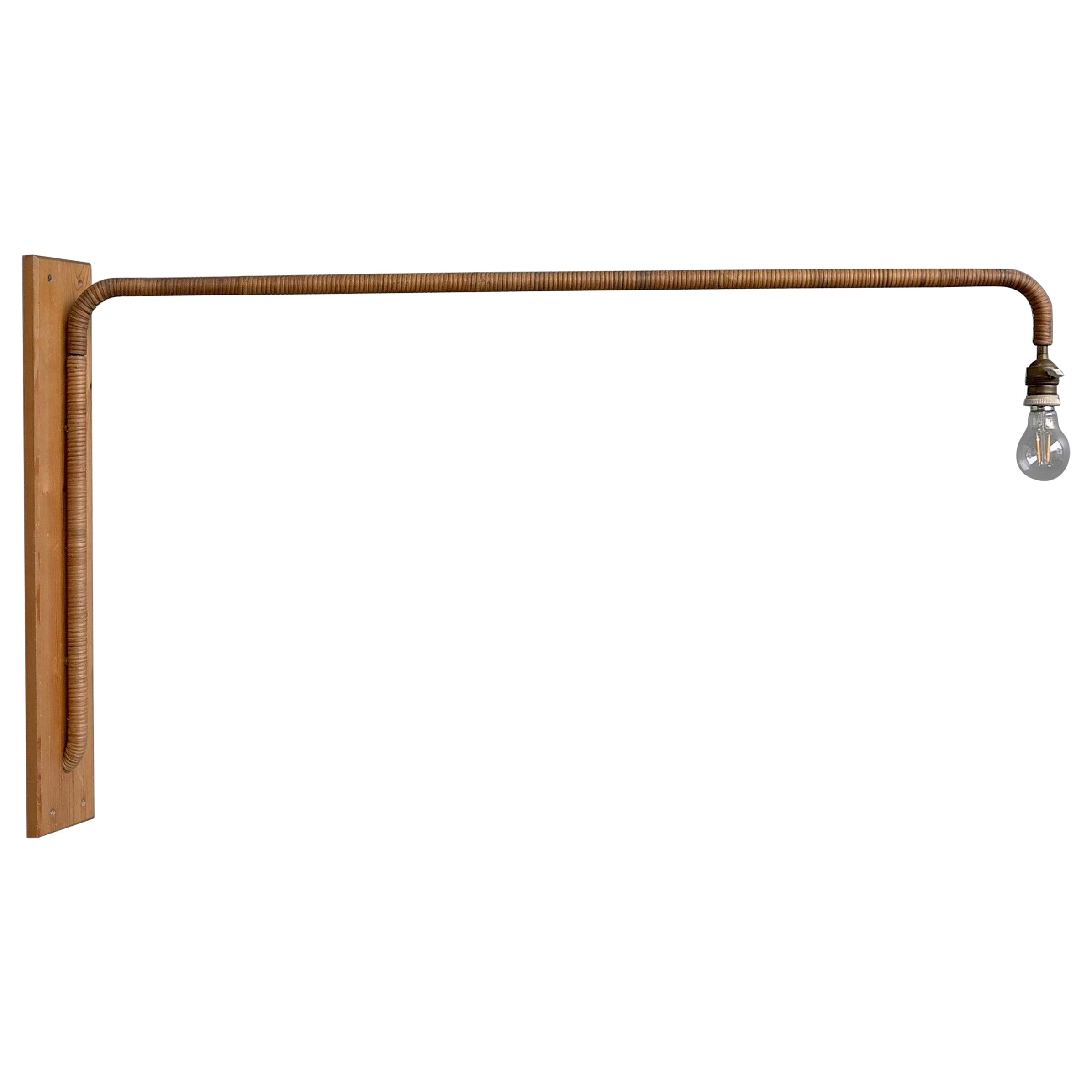 Extra Large Bamboo and Pine Swing Arm Wall Lamp, France 1950's For Sale