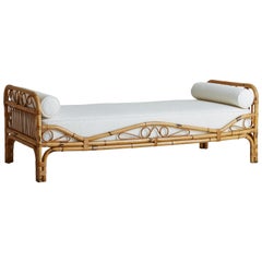 1960's Italian Bamboo Daybed in White Boucle (2 Available) 