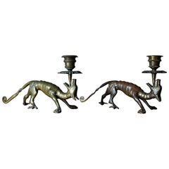 Antique Aesthetic Bronze Dog Candlesticks