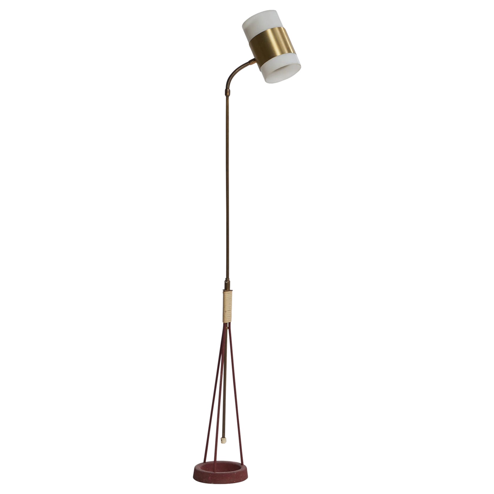 Swedish Designer, Floor Lamp, Brass, Acrylic, Metal, Plastic, Sweden, 1960s