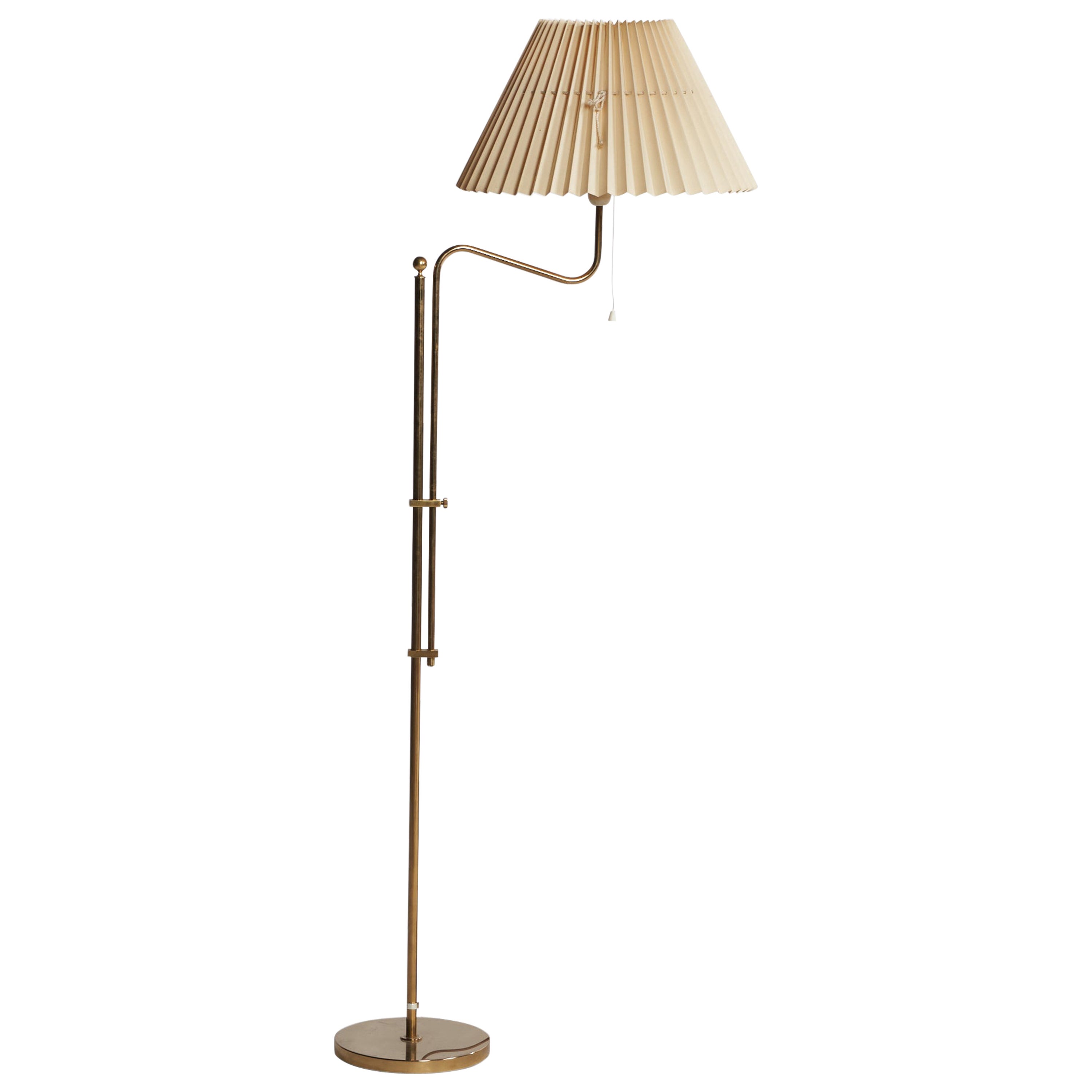 Bergboms, Floor Lamp, Brass, Paper, Sweden, 1960s For Sale