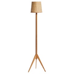 Swedish Designer, Floor Lamp, Pine, Rattan, Bamboo, Sweden, 1960s