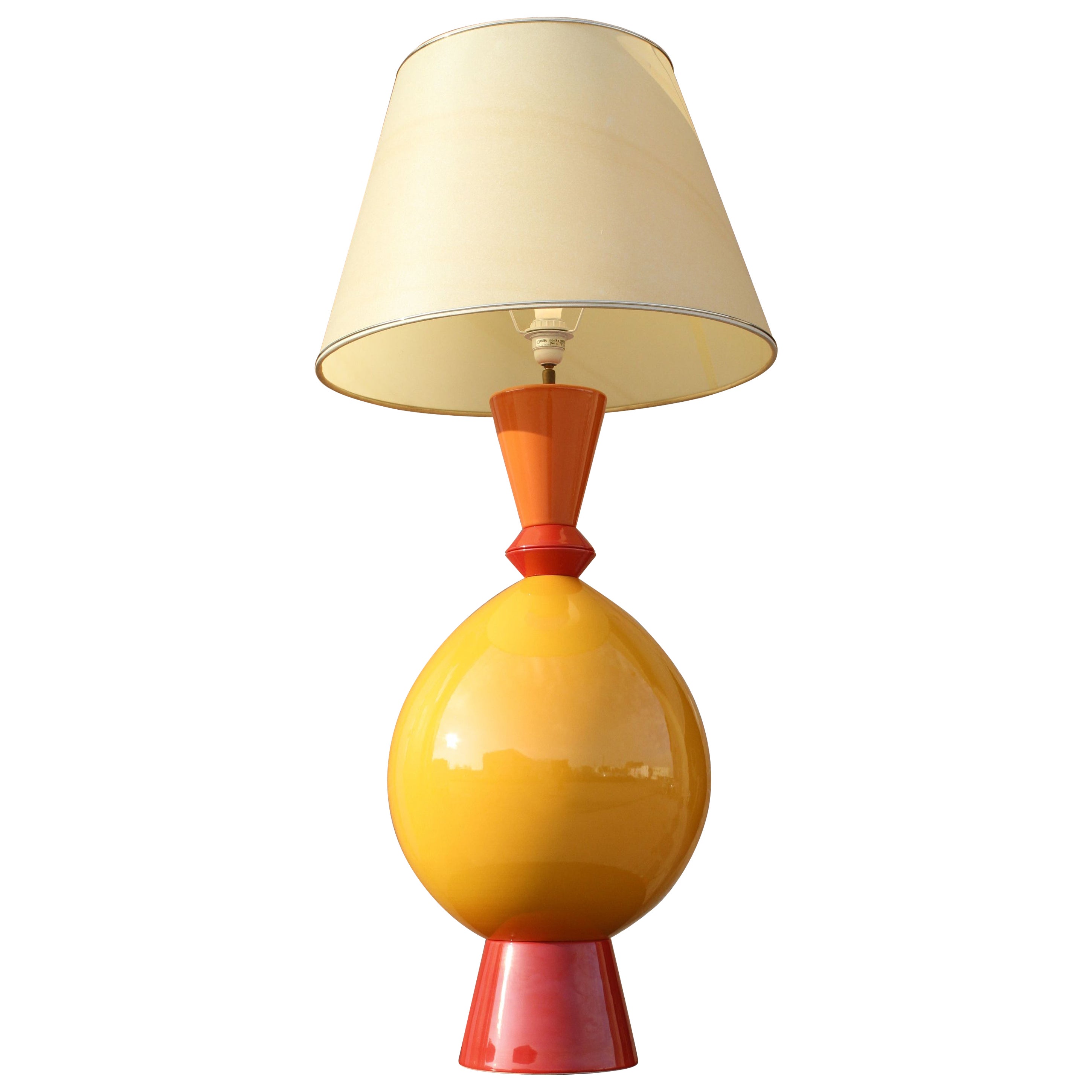 Large post-modern table lamp in glazed ceramic by Lampes D'Albret, France 1990s