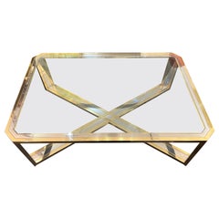Large Italian brass & steel coffee table 