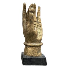19th Century Asian Antique Tropical Wood Hand - The Pearl of Wisdom Ornament