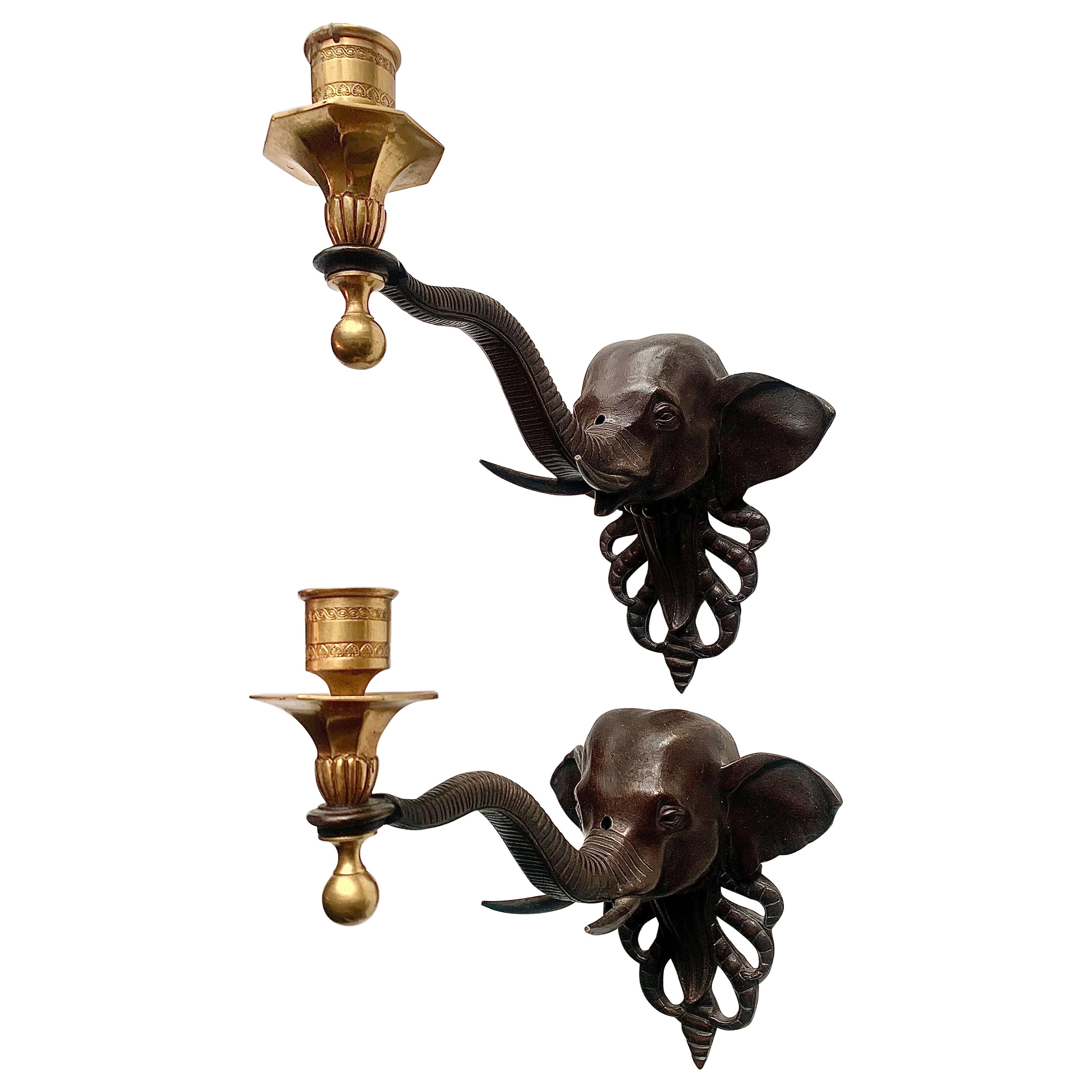 Pair 20th Century Regency Style  Bronze and Ormolu  Candle Holder Sconces For Sale