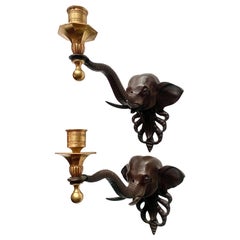 Vintage Pair 20th Century Regency Style  Bronze and Ormolu  Candle Holder Sconces