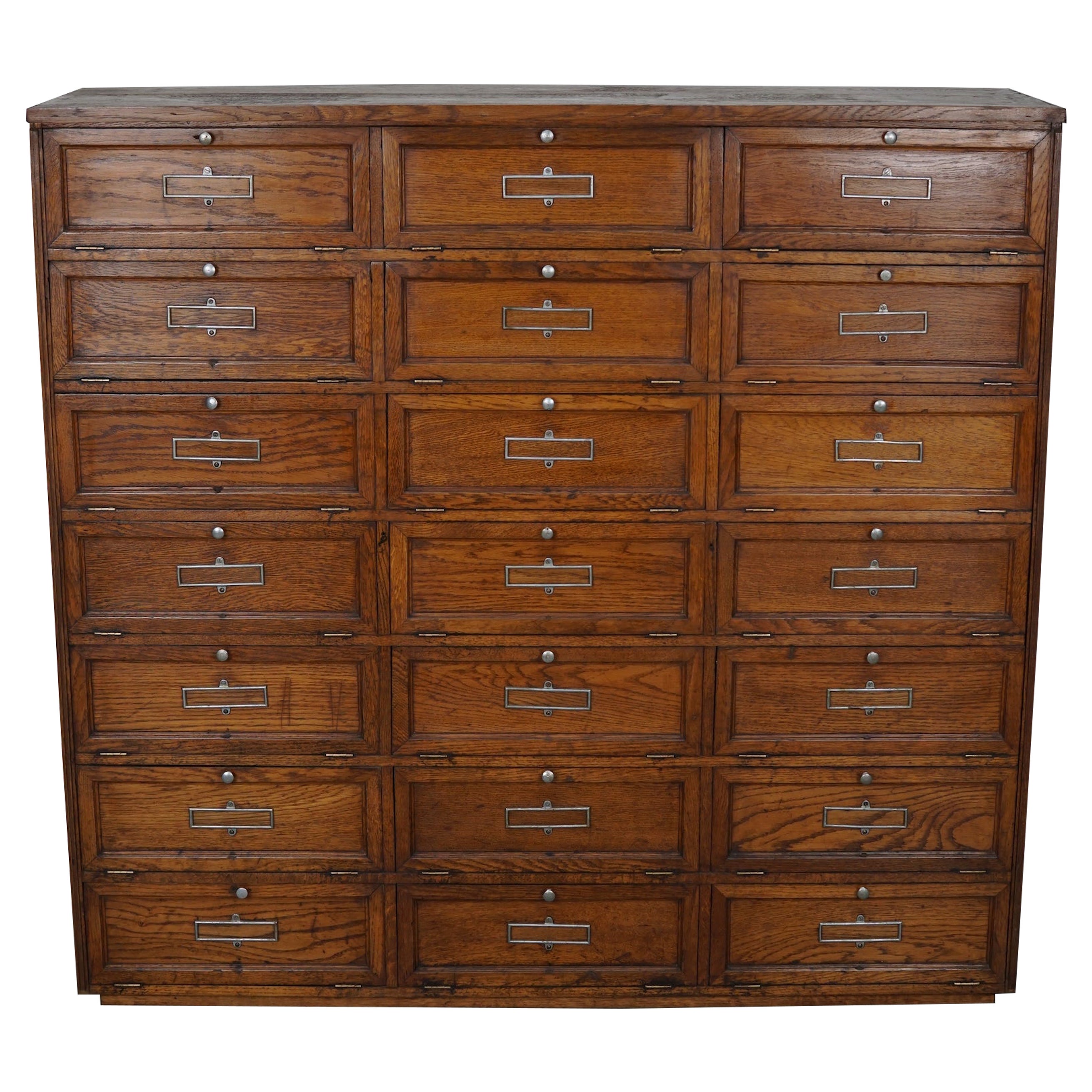 Antique French Oak Bank Cabinet with Drop Down Doors, ca 1920s For Sale
