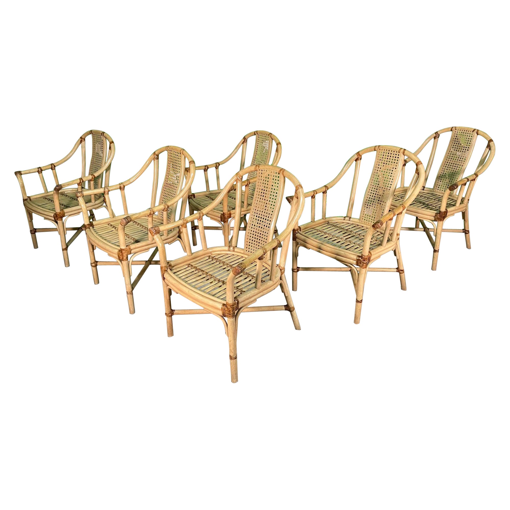 Bamboo Rattan and Cane Dining Chairs by Drexel Heritage For Sale