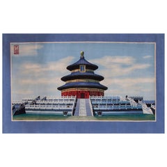 Antique Vintage 1980s Chinese Scenic Carpet - Temple of Heaven