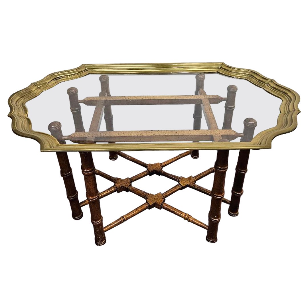 Baker Furniture brass, Glass and Wood Tray Top Coffee Table 