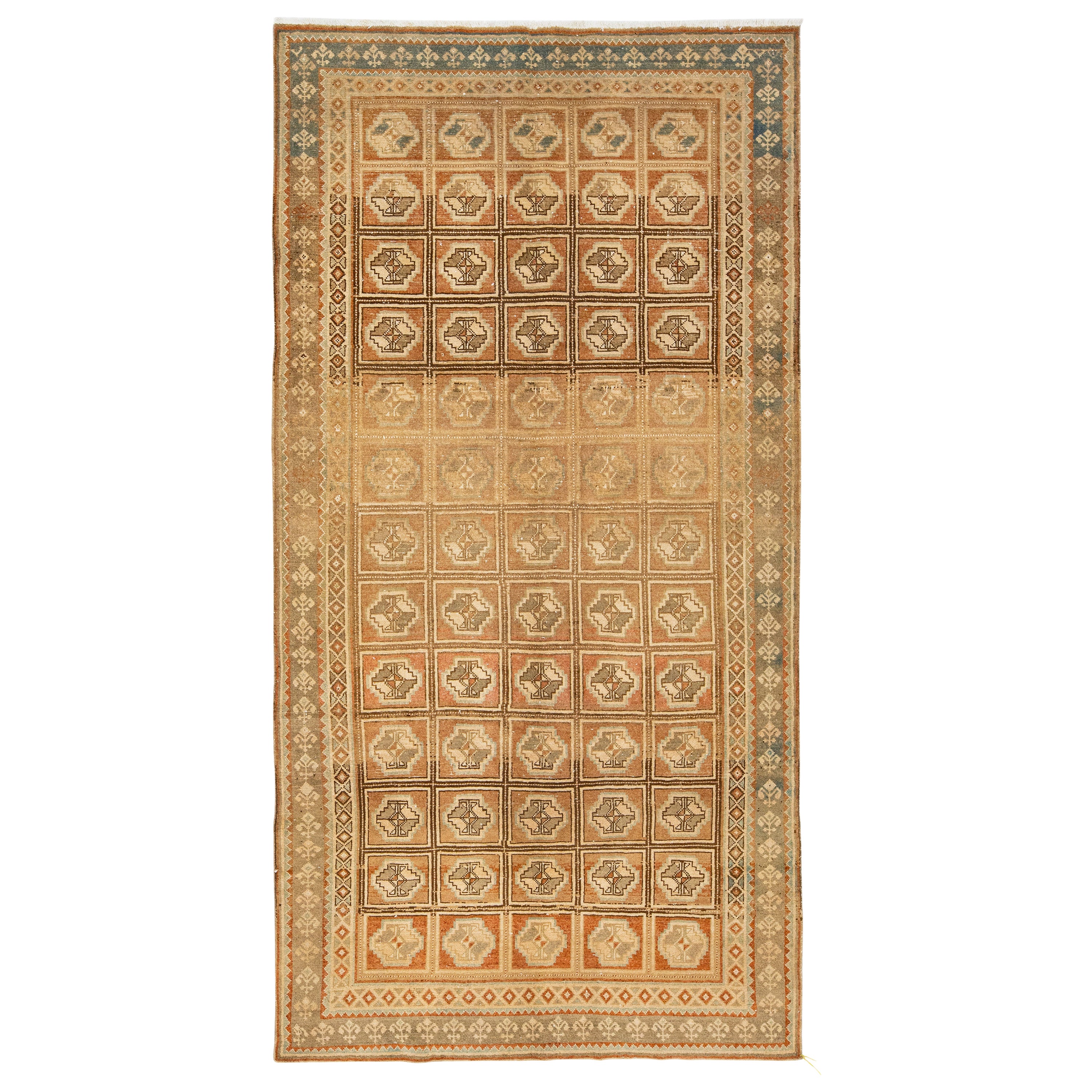 Antique Tan Persian Afshar Wool Rug with Allover Geometric Design For Sale