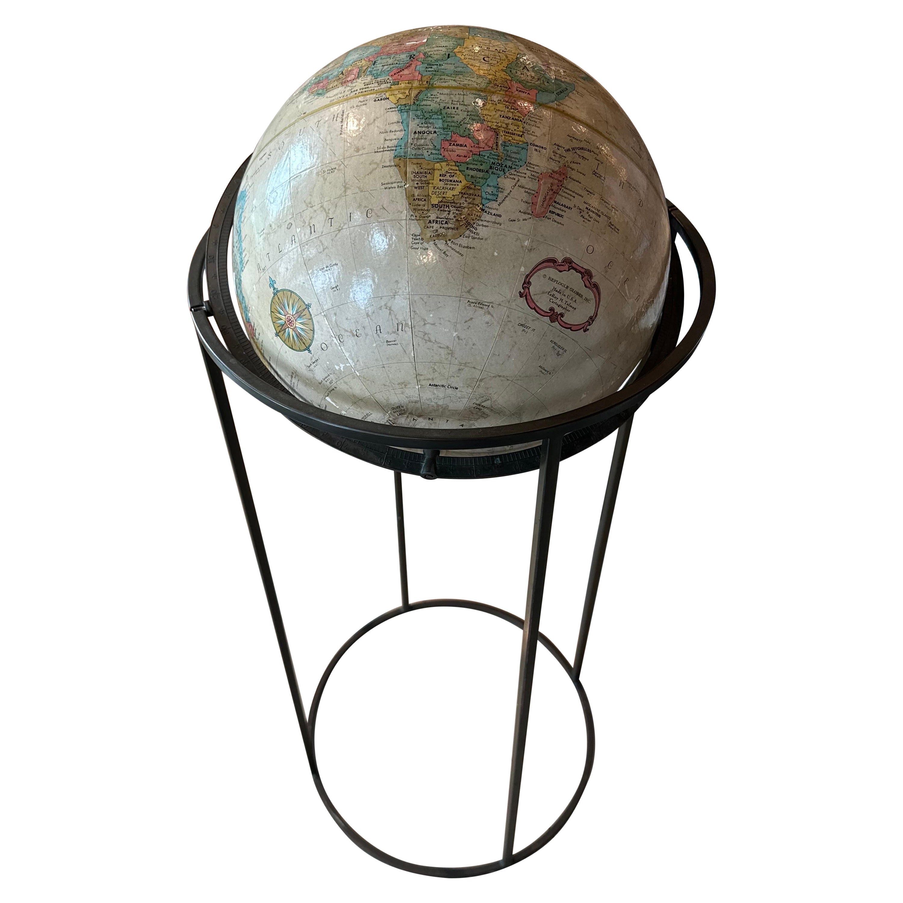 Mid Century Modern Replogle Brass Stand Globe in the Manner of Paul McCobb, 1955 For Sale