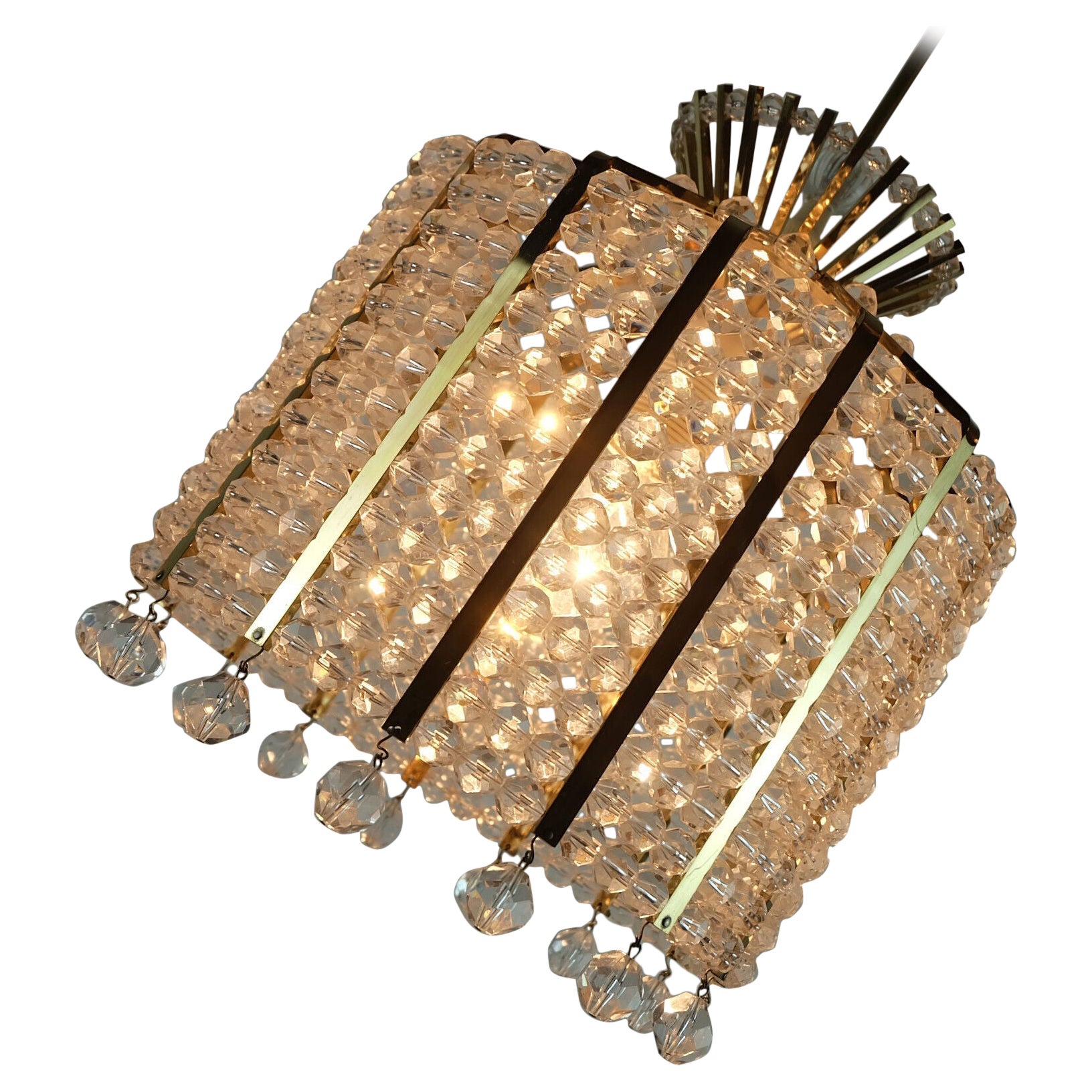 1960s PENDANT LIGHT brass and acrylic hollywood regency style For Sale