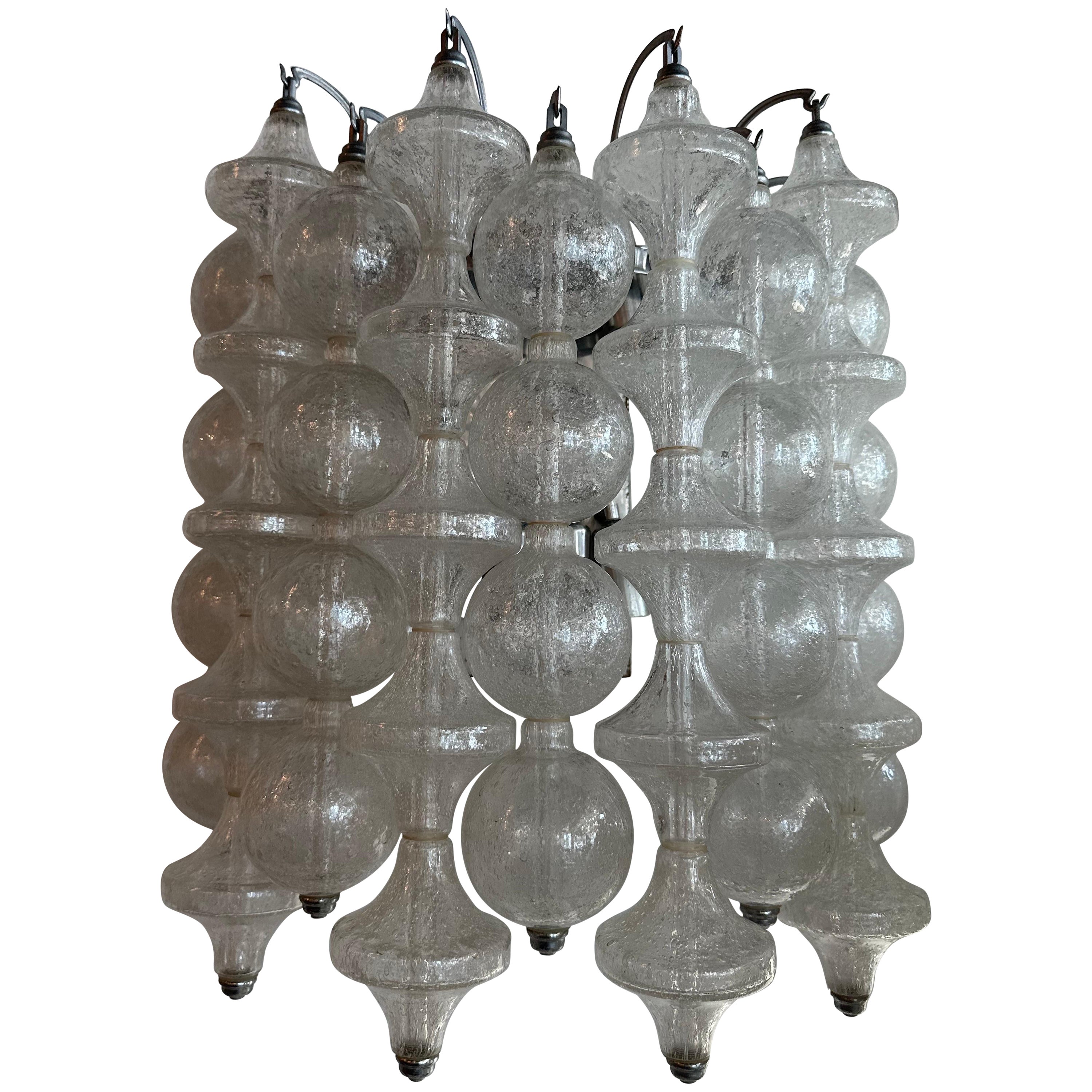 Vintage Glass Wall 8 Light Sconce J. T. Kalmar Tulipan 9 Rows Bubbles Bells  For Sale