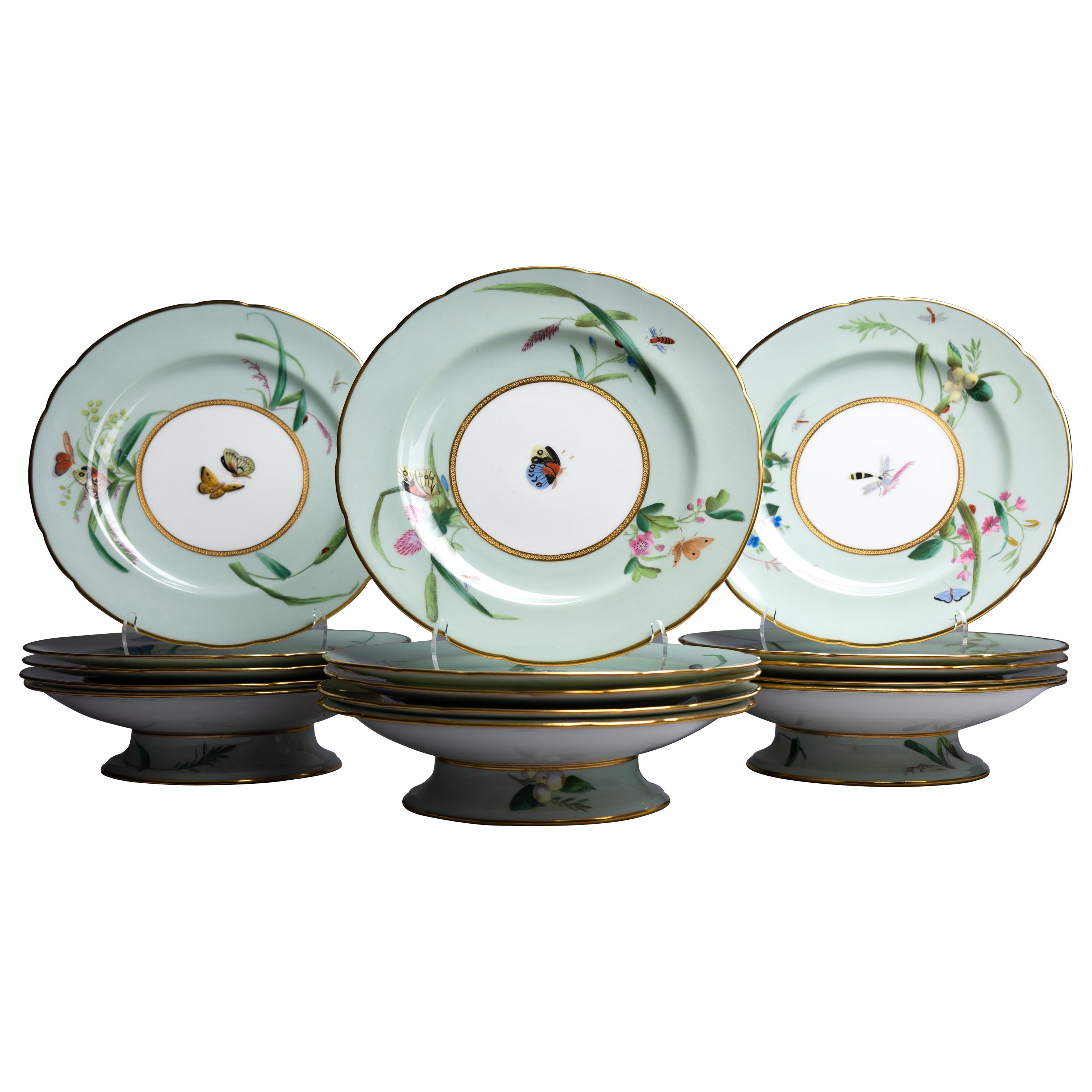 Ensemble d'assiettes plates Minton esthétique du 19ème siècle en vente