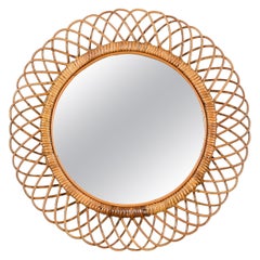 Vintage Franco Albini French Riviera Round Mirror in Rattan and Wicker, Italy 1960s