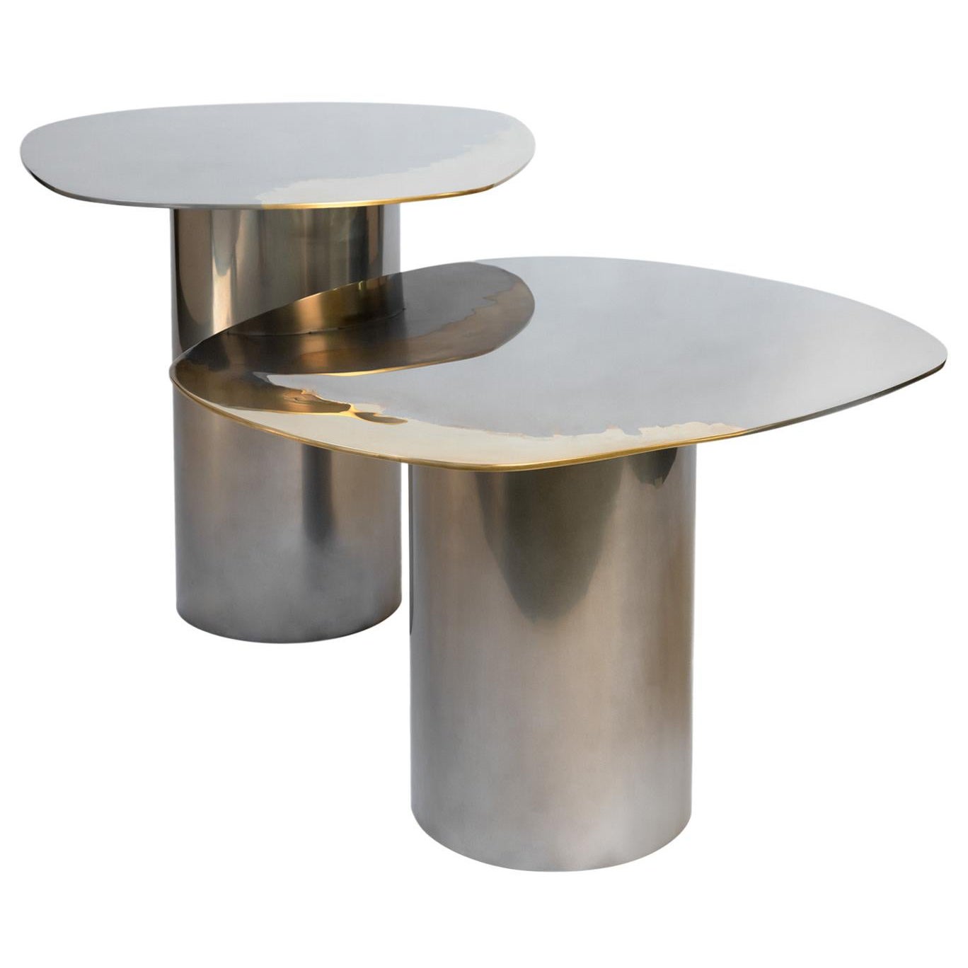 Set of 3 Custom Polished Brass Stainless Steel Transition Side Tables  For Sale
