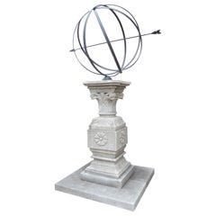 Monumental Carved Stone and Iron Armillary Sundial from Italy, H-99.5 inches