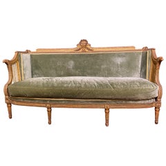 Louis XVI Style Carved, Painted, and Giltwood Upholstered Settee 