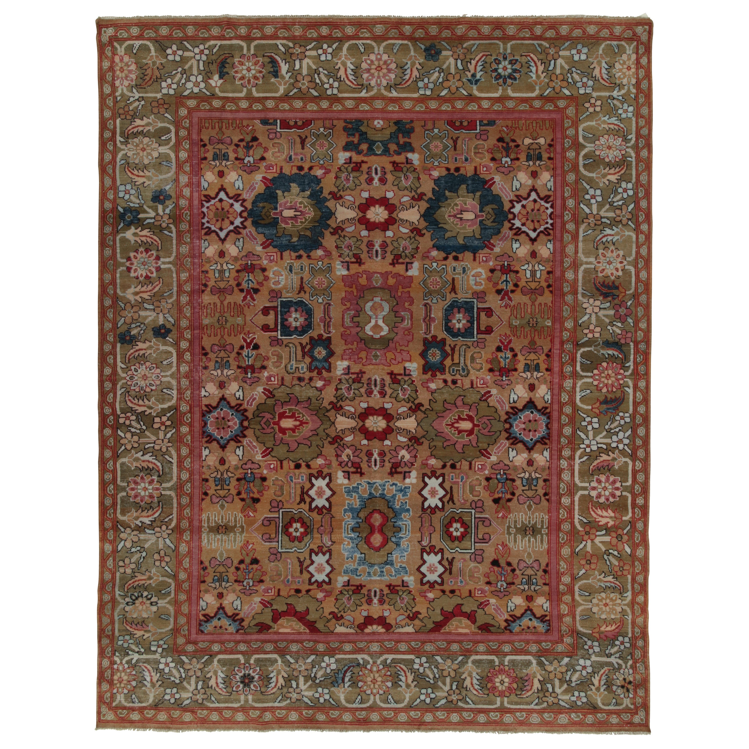 Rug & Kilim’s Classic Oushak style rug in Pink, Blue and Brown Floral Patterns For Sale