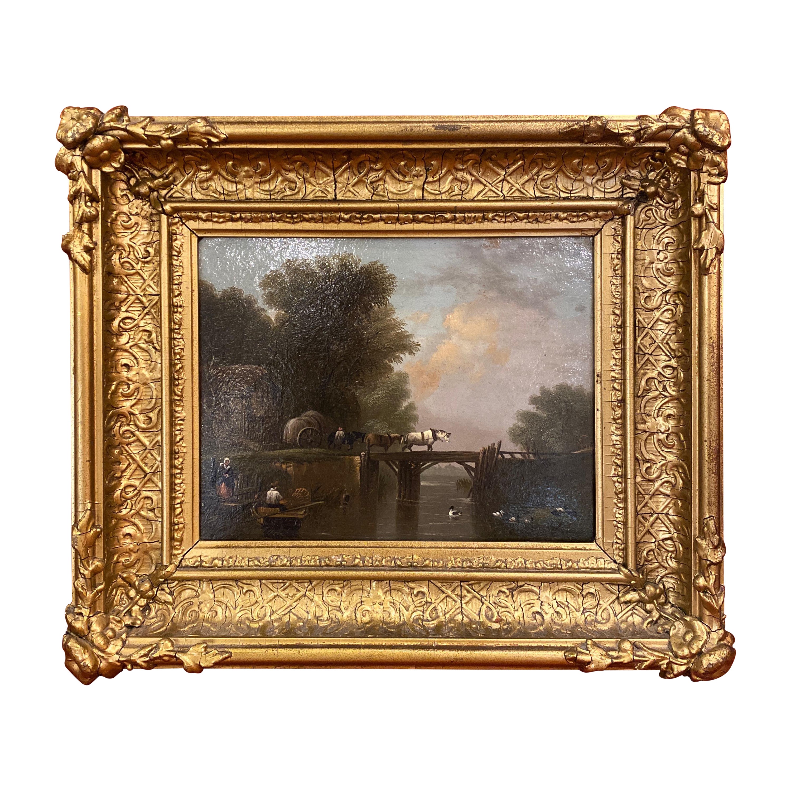 An Antique 19 Century English Oil Painting in Original Giltwood Frame For Sale