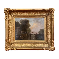 Ancienne peinture à l'huile anglaise du 19ème siècle dans son cadre d'origine en bois doré
