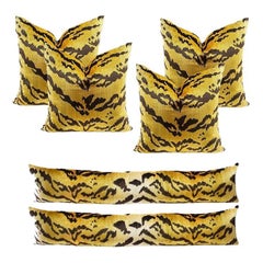 Vintage Set of Six Velvet Le Tigre Down Fill Pillows in Various Shapes
