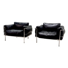 Pair LC3 Grand Modele Lounge Arm Chair Style of Le Corbusier, 1980
