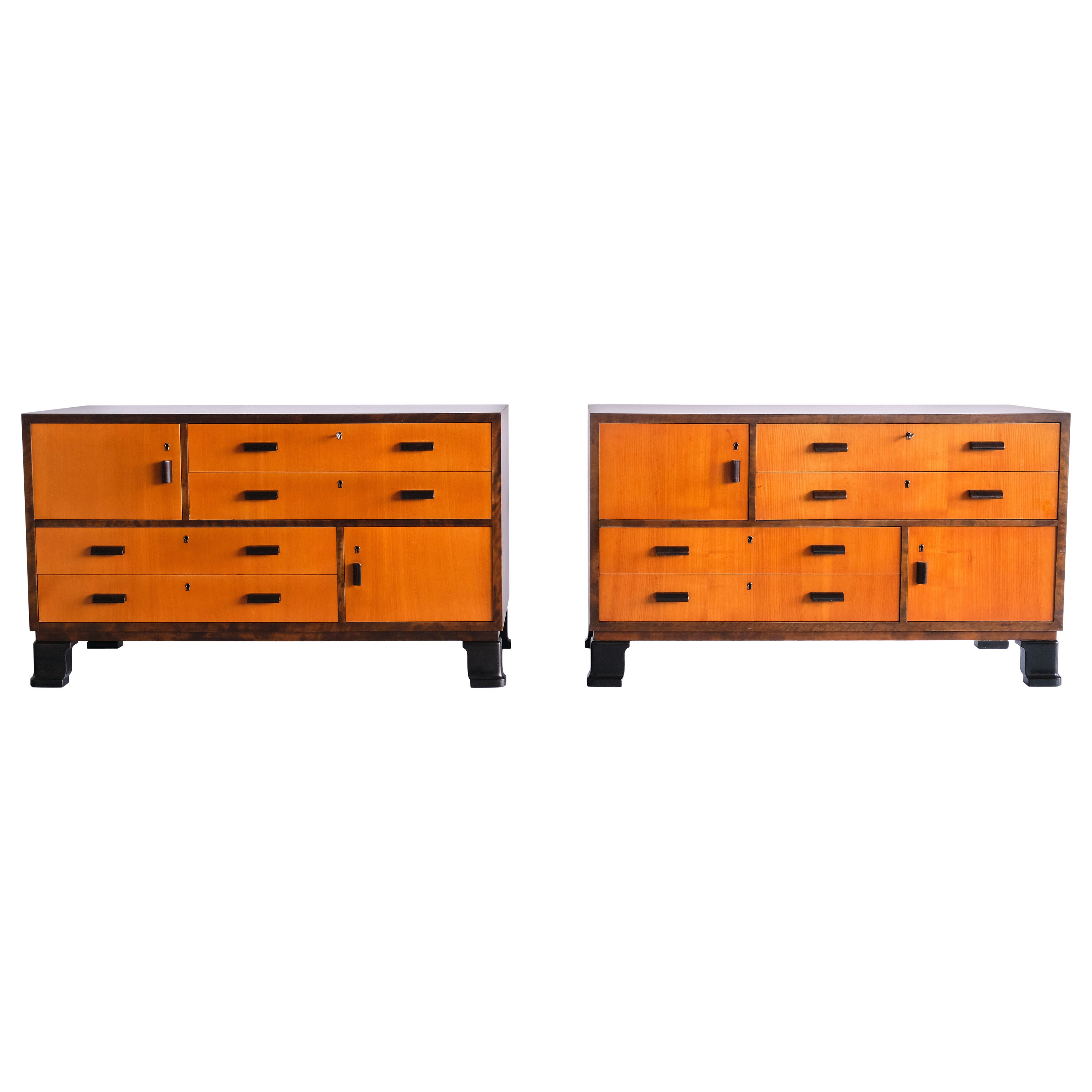 Pair of Axel Larsson Sideboards in Elm and Birch, SMF Bodafors, Sweden, 1940s For Sale