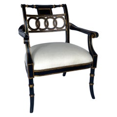 Maitland Smith Ebonized and Gold Gilt Regency Style Armchair