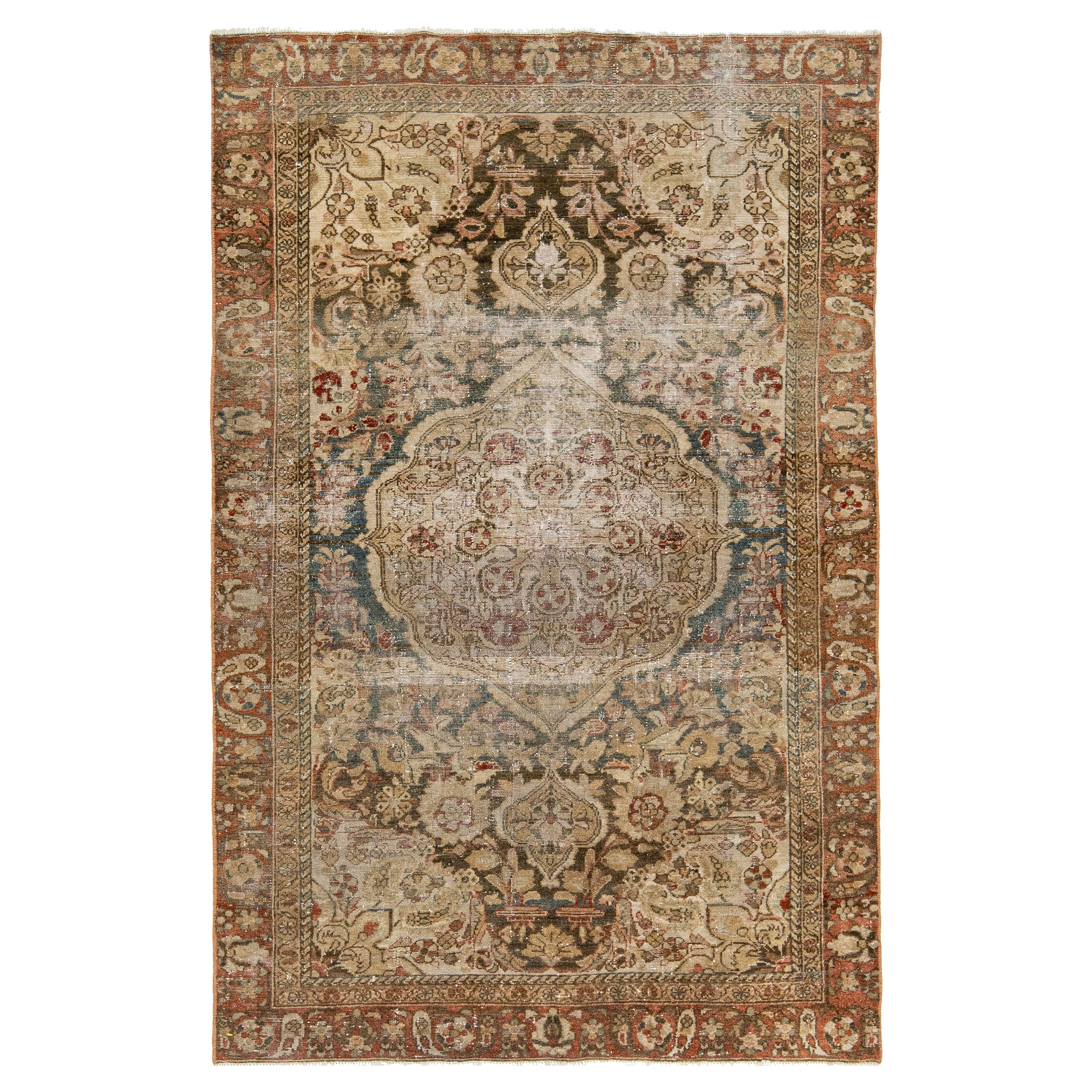 1900er Jahre antike persische Tabriz handgefertigte Wolle Teppich mit Medaillon-Motiv