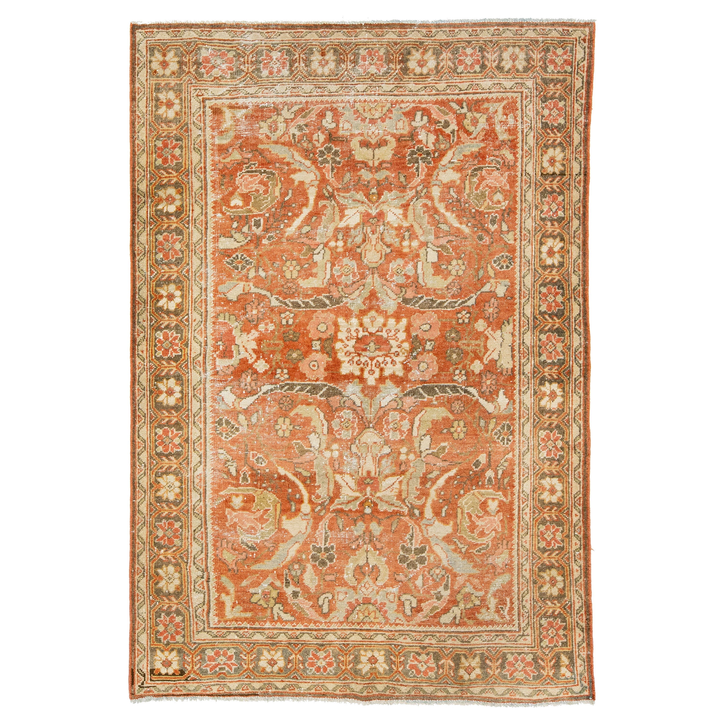 Rust Handmade Persian Mahal Wool Rug Featuring an Allover Pattern For Sale