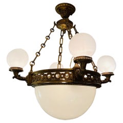 French chandelier in bronze and opaline from Monroe Palace in Rio circa 1904.