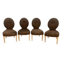 Retro Donghia Casper Dining Side Chairs in Brown Suede - Set of 4