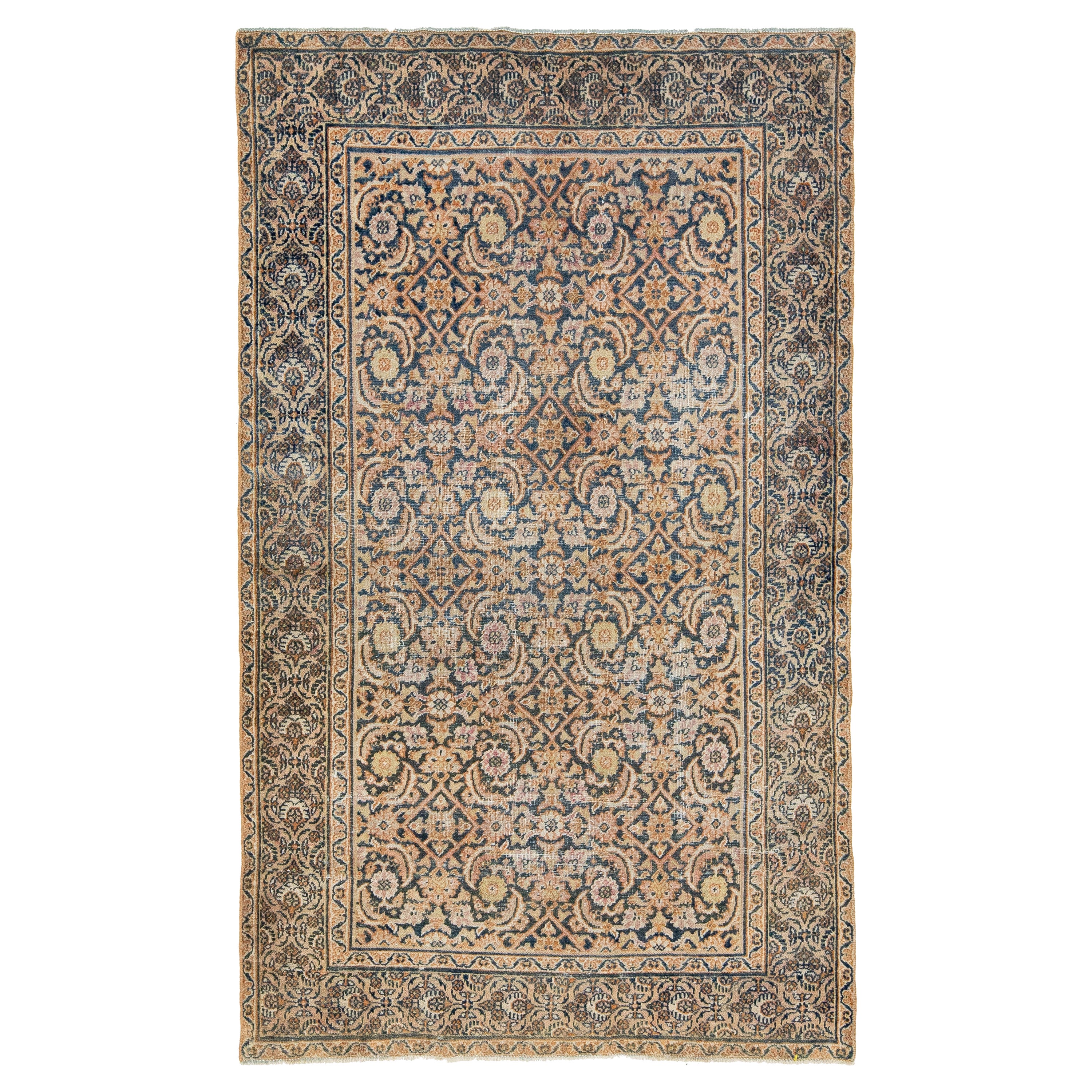 Blue Antique 1920s Persian Tabriz Wool Rug With Floral Pattern  For Sale