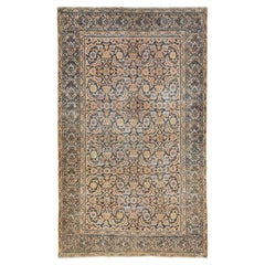 Blue Antique 1920s Persian Tabriz Wool Rug With Floral Pattern 