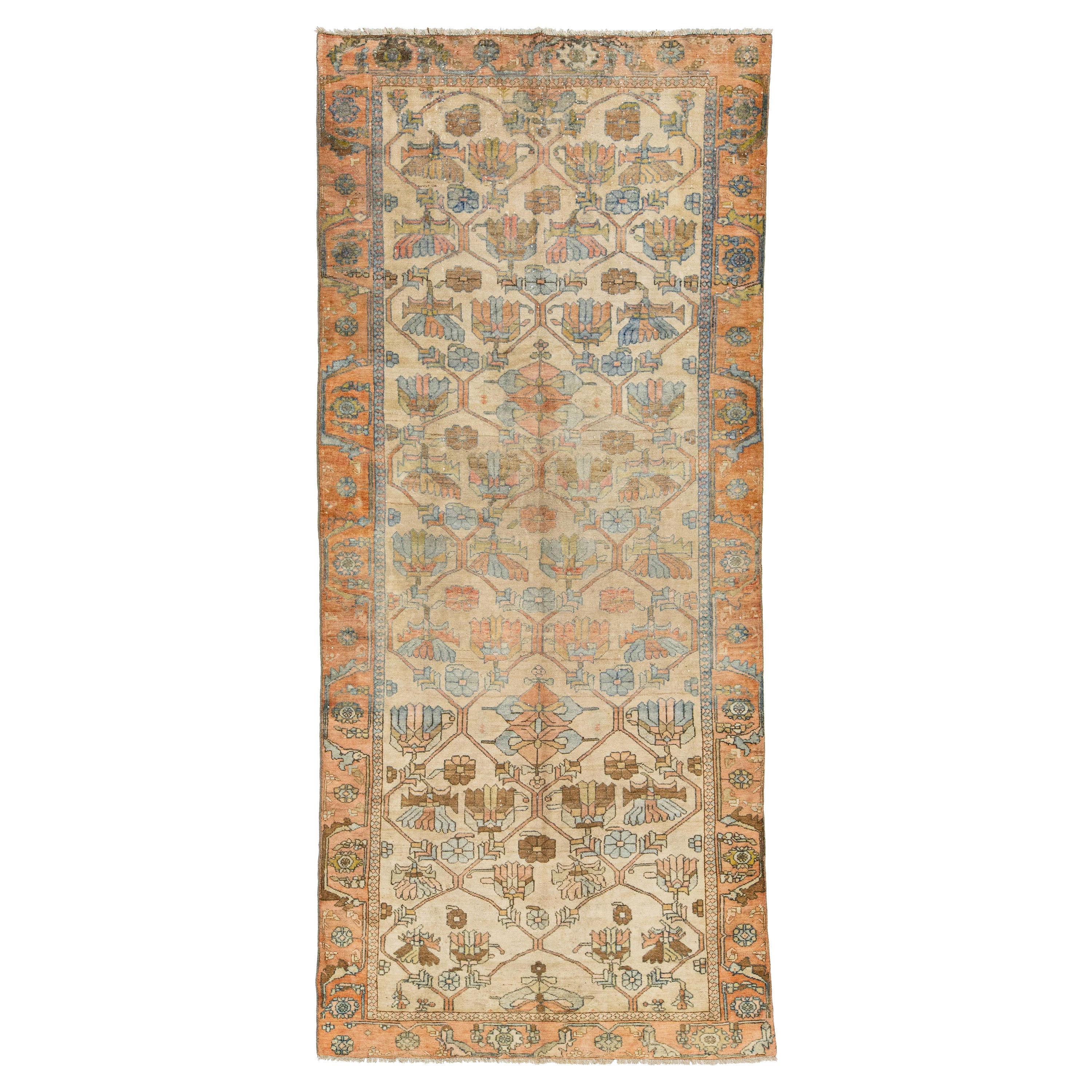 Persian Malayer Tan Wool Rug From the 1910s with Geometric Pattern For Sale