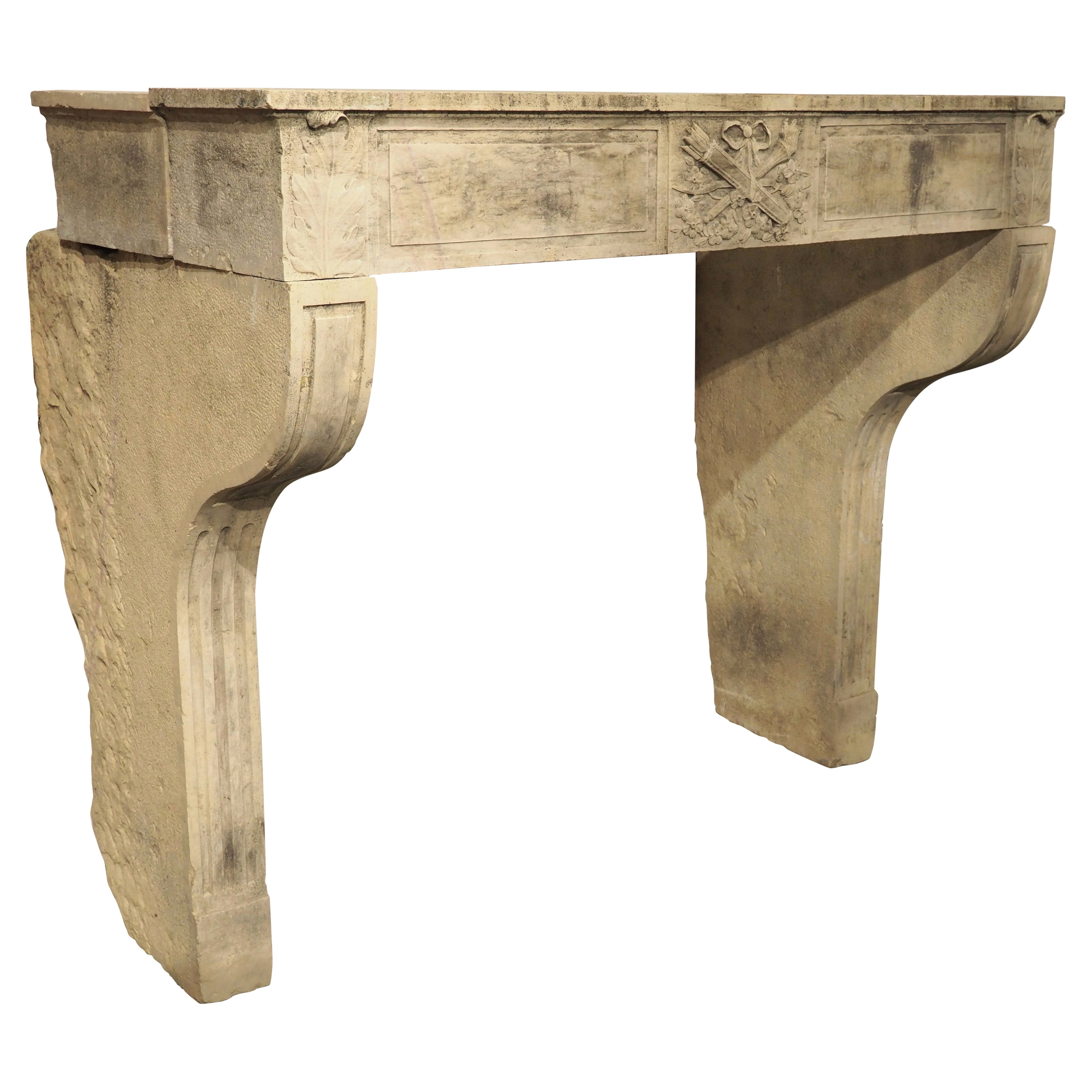 Antique Louis XVI Limestone Fireplace Mantel from Beaune, France, Circa 1785 For Sale