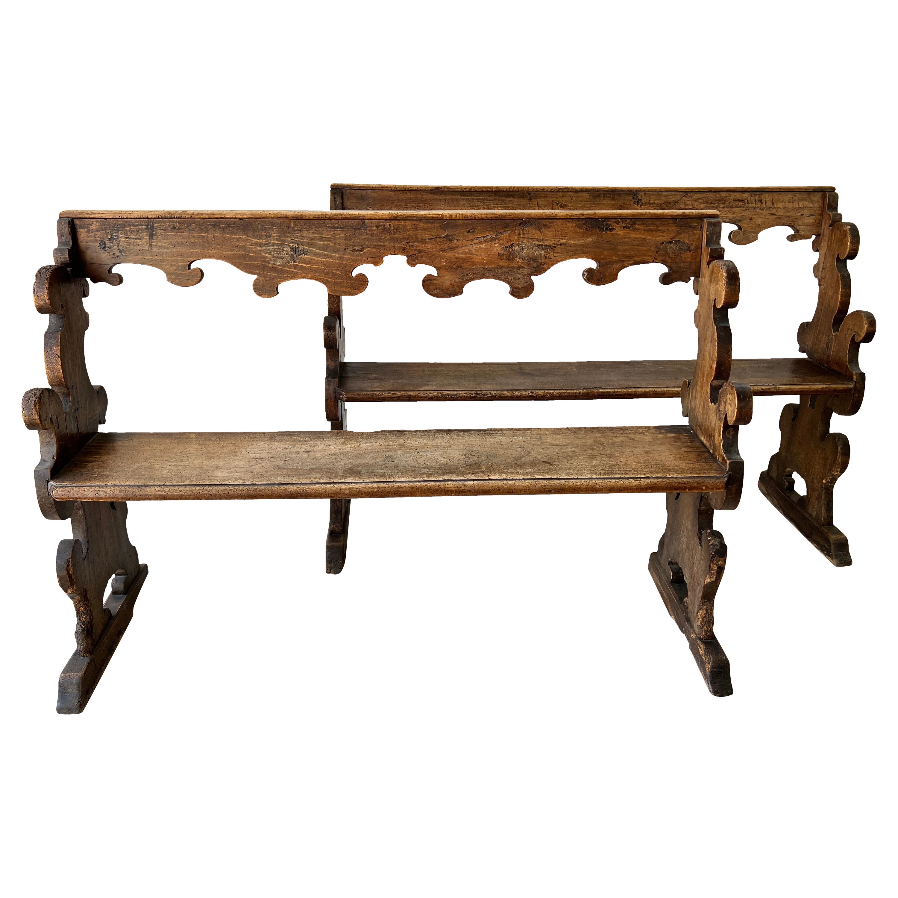 17th century Italian hall benches or pews For Sale
