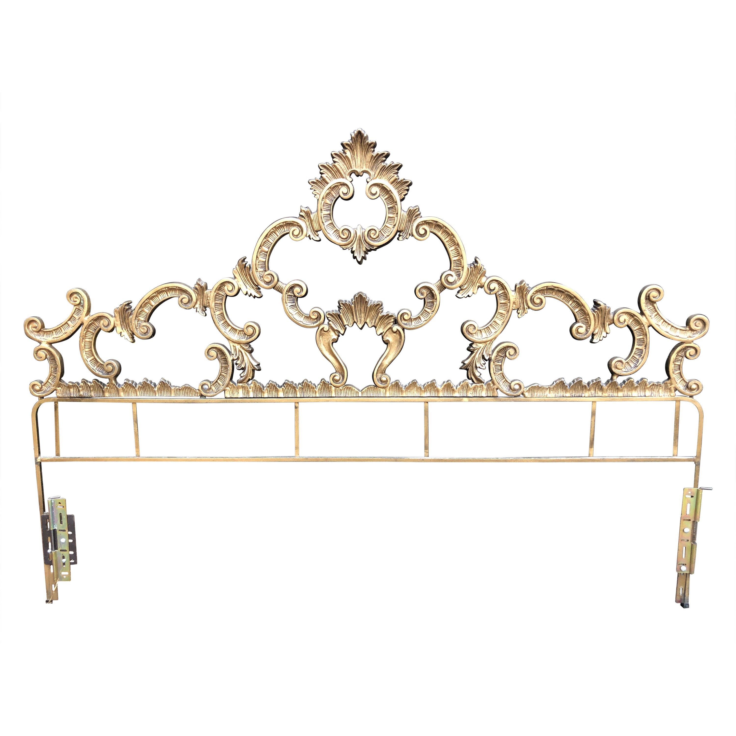 Stunning Hollywood Regency Ornate Gold Iron Kingsize Headboard Bed