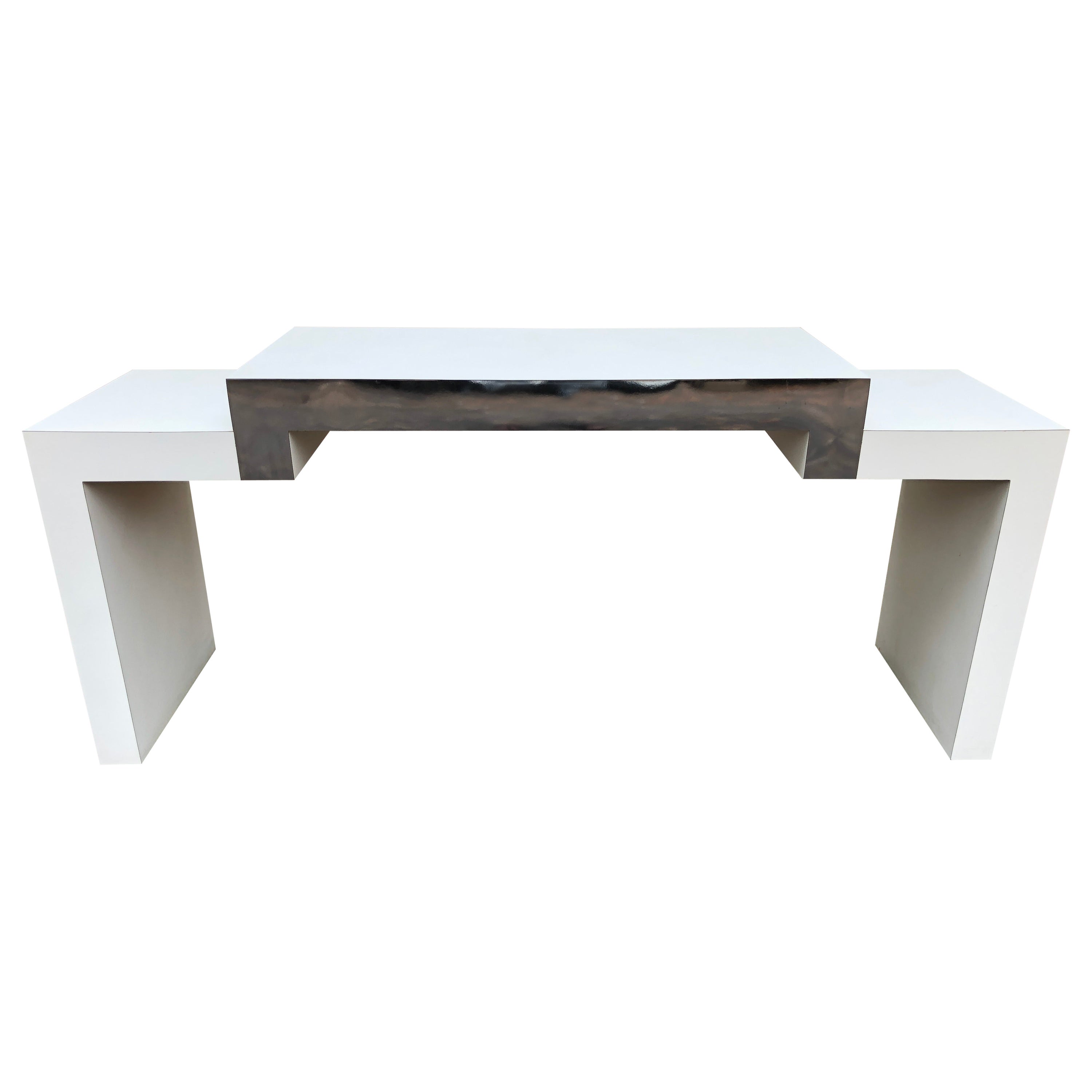 Stylish Postmodern Milo Baughman style Laminated Geometric Console Sofa Table  For Sale