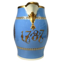Grande brocca blu in ceramica inglese Pearlware, datata 1787, forse Leeds