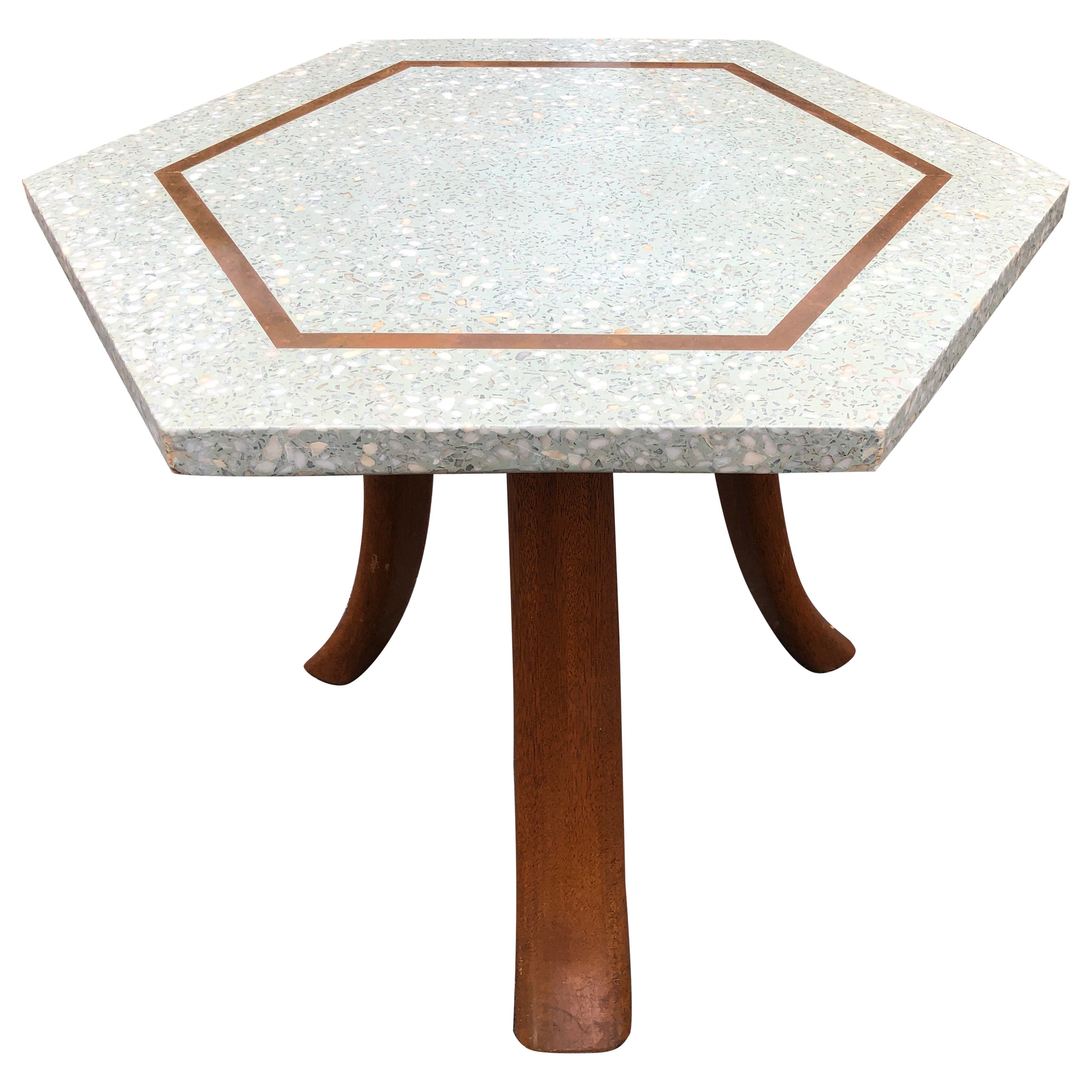 Harvey Probber table d'appoint hexagonale verte avec plateau en terrazzo, mi-siècle moderne en vente