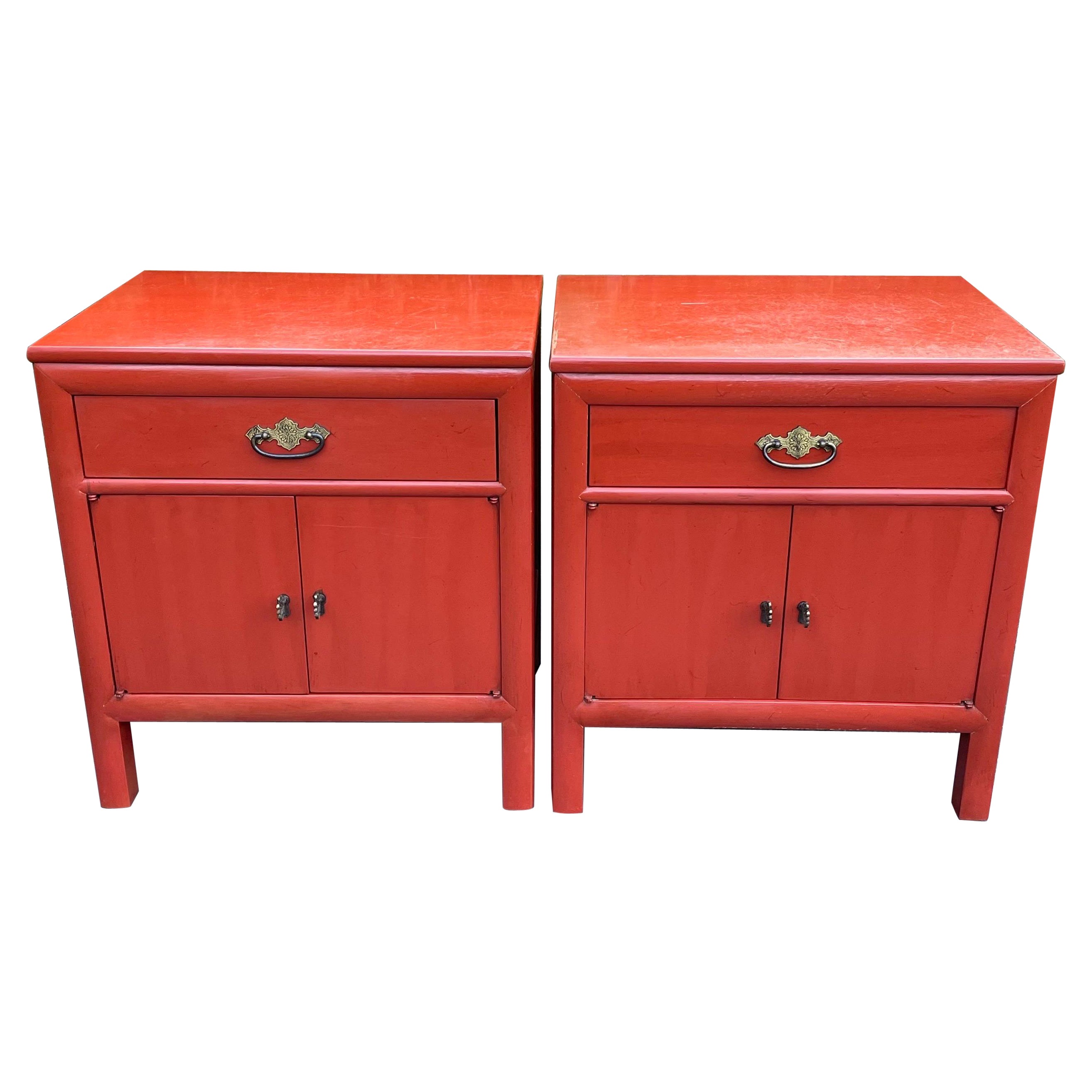 Nightstands or Side Tables Hollywood Regency Asian Inspired Paprika Colored For Sale